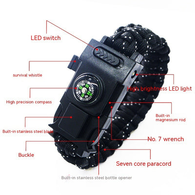 Multifunctional Survival Led Light Outdoor Waterproof Camping First Aid Parachute Cord Climbing Watch