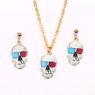 Fashion Oil Dripping Skull Necklace Suit