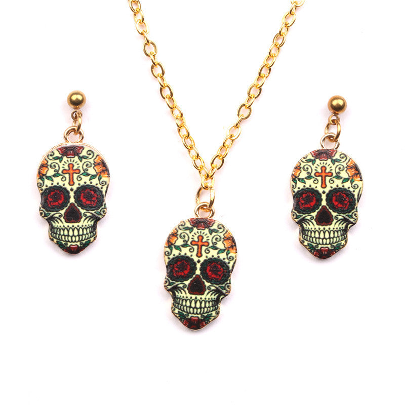 Fashion Oil Dripping Skull Necklace Suit