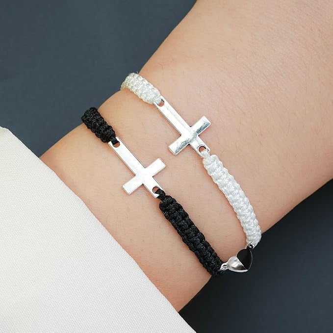 Cross 1 White 1 Black Bracelet - This Cross Bracelet, A Cross Weave Of 1 White And 1 Pure Black Bracelet, Is Unique And Profound, And Is The Perfect Combination Of Personality And Trend