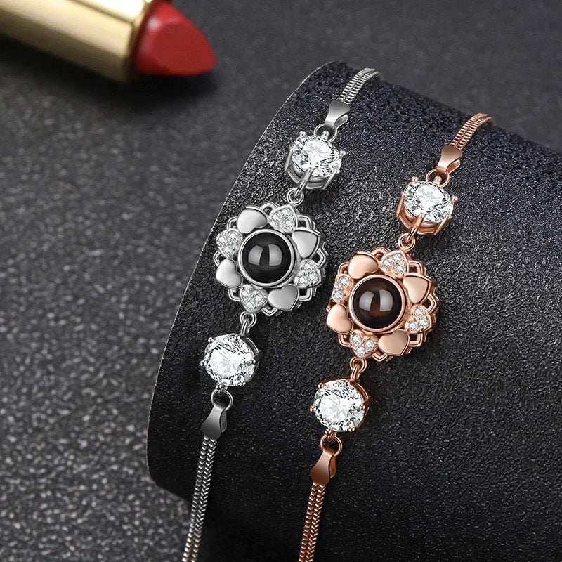 925 Silver Sunflower Projection Bracelet For Women