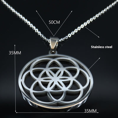 Hollow Circle Ring Pendant Flower Of Life Sacred Geometric Clavicle Chain Necklace