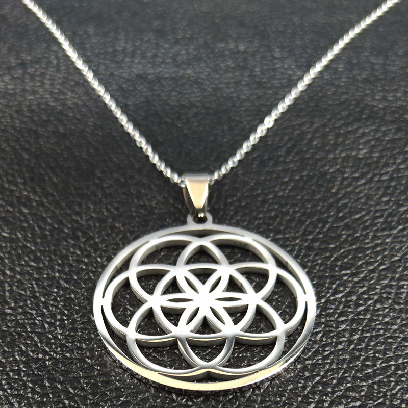 Hollow Circle Ring Pendant Flower Of Life Sacred Geometric Clavicle Chain Necklace