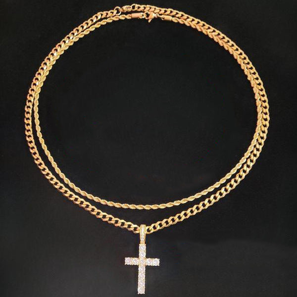 Fashion Hip Hop Double Layer Cross Necklace