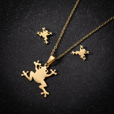 Creative Mori Cartoon Frog Earrings Necklace Jewelry Suit