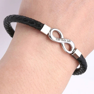 8-word Stainless Steel Black Handmade Leather Men's Bracelet